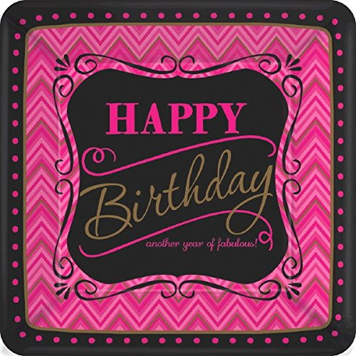 amscan Girls Born to Be Fabulous Birthday Party Square Dessert Plates -Pack of 8-, Multicolor, 7" x 7"