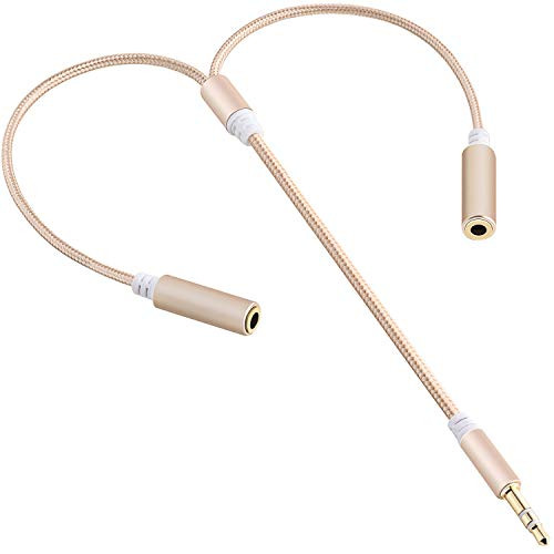 Pasow Audio Stereo Y Splitter Cable 3.5mm Male to 3.5mm Dual Female Stereo Audio Splitter Cable AUX Headphone Jack Adapter -Golden-