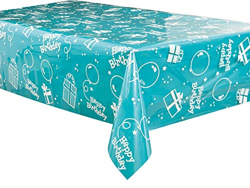 Unique Clear Happy Birthday Plastic Table Cover, 1ct, 108" x 54"