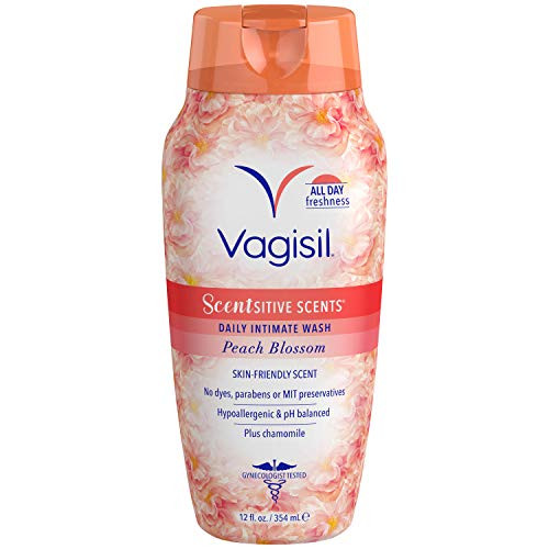 Vagisil Scentsitive Scents Daily Intimate Feminine Wash for Women, Gynecologist Tested, Fresh and Gentle on Skin, Peach Blossom, 12 Fl Oz