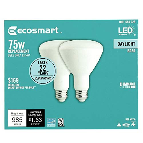 EcoSmart 75-Watt Equivalent BR30 Dimmable LED Light Bulb Daylight (4-Pack)