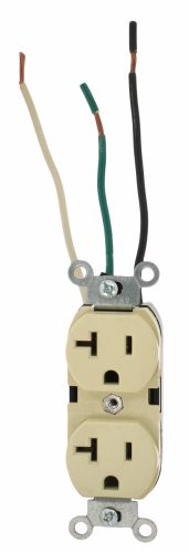 Leviton 5362-LI 20-Amp, 125 Volt, Duplex Receptacle, Industrial Series Heavy Duty Specification Grade, Straight Blade, 6" Pigtail Leads, Grounding, Ivory