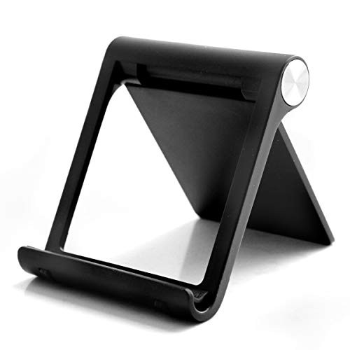 Mayten Cell Phone Stand Foldable Phone Holder for Desk Portable Smartphone Dock Compatible for iPhone 12 11 Pro Xs Max, iPad Mini,Tablets-7-10"-, Multi-Angle Universal Mobile Phone Stand -Black-