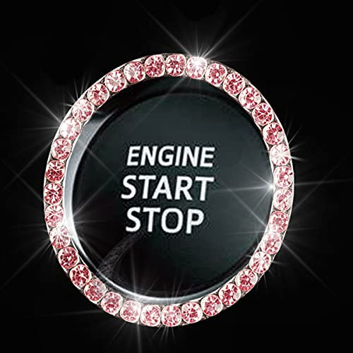 Bling Car Crystal Rhinestone Ring Emblem Sticker, Car Interior Decoration, Bling Car Accessories for Women, Push to Start Button, Key Ignition Starter  and  Knob Ring -Pink-
