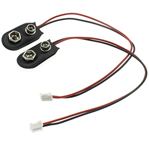 LBTODH 9V Battery Clip Connector 2PCS I-Type 9 Volt Battery Clip 9V Battery Snap to 2-Pin PH2.0 Connector Flexible Buckle Plastic Housing -15CM-