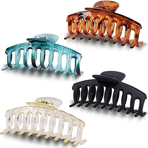 DigHealth Big Hair Claw Clips, 4.3" Nonslip Large Claw Clips for Thick/Thin Hair, Strong Hold Hair Styling Accessories for Women Girls-4 Packs- DigHealth Big Hair Claw Clips, 4.3" Nonslip Large Claw Clips for Thick/Thin Hair, Strong Hold Hair Styling Accessories for Women Girls-4 Packs-