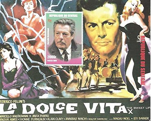 Withdrew 03-07-19-Senegal - 1998 La Dolce Vita, Mastroianni Stamp Souvenir Sheet 19F-010