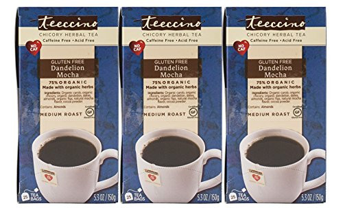 Teeccino Dandelion Mocha Chicory Herbal Tea Bags, Gluten Free, Caffeine Free, Acid Free, 25 Count (Pack of 3)