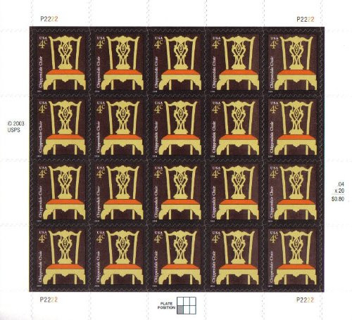 USPS Chippendale Chair Sheet of Twenty Four Cent Stamps Scott 3755 USPS Chippendale Chair Sheet of Twenty Four Cent Stamps Scott 3755
