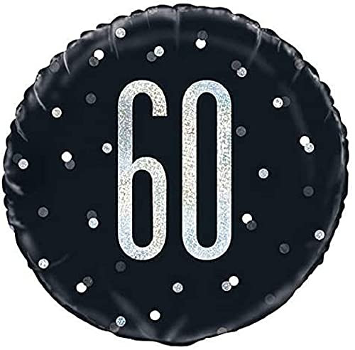 Unique 83348 Black Prismatic 60th Birthday Round Foil Balloon, 18" 1 Pc, Age 60