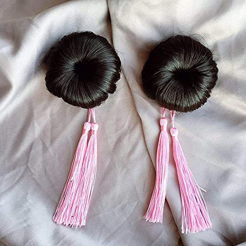 TONGUO 2Pcs Princess Bud Head Wig Headwear Handmade Cute Children Hairpin Tassel Headdress Hair Clips Hair Ball Hairpin-Pink-
