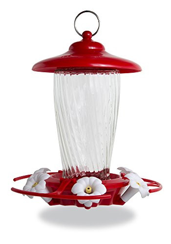 Pennington 100519438 32 oz Decorative Glass Hummingbird Feeder, Red
