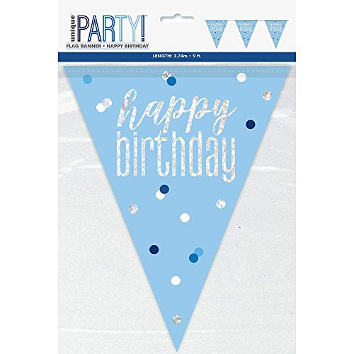 Unique 83434 Blue Dots Prismatic Birthday Plastic Pennant Banner, 9 Ft 1 Pc, Happy