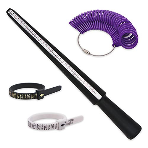 4Pcs Ring Sizer Measuring Tool, Finger Size Gauge  and  Plastic Sizer Ring Mandrel  and  Ring Sizer Belts for Measuring Finger Ring Diameters Jewelry Tool Kit