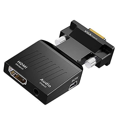 VJK VGA to HDMI Converter, Male VGA in Female HDMI 1080p Video Audio Adapter, PC VGA Source Output to TV/Monitor with HDMI Connector,Male to Female Dongle adaptador for Computer,Laptop,Projector,TV