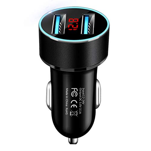 Superper Fast Charge 3.1A Car USB Charger Portable Dual USB Port Fast Charging Multicolor Aluminum Alloy Display Phone Charger Black