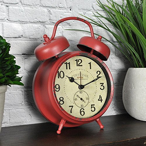 FirsTime 99657 Double Bell Tabletop Alarm Clock Aged Red