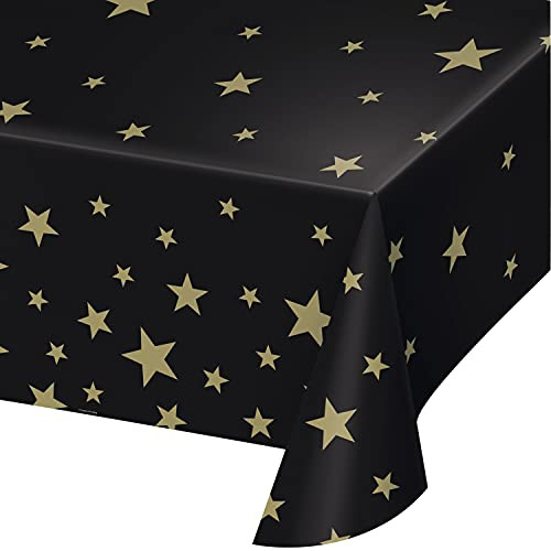 Black and Gold Stars Plastic Tablecloth, 1 ct