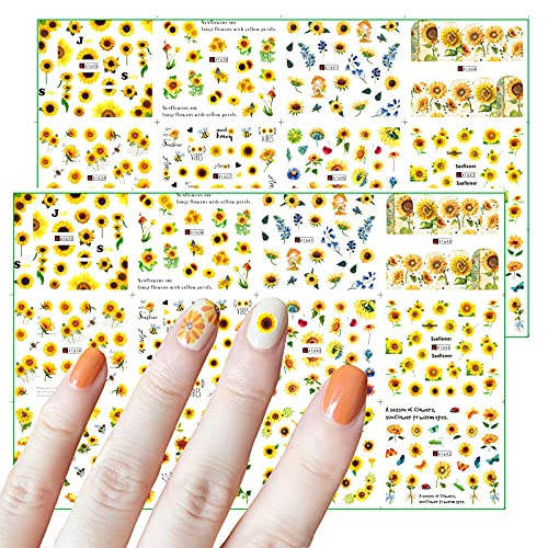 24 Sheets Sunflower Nail Water Stickers Decals,Nail Art Stickers Water Transfer Nail Decals Accessories,HOINCO Summer Nails Design Kit Sticker for Acrylic Nail Decorations