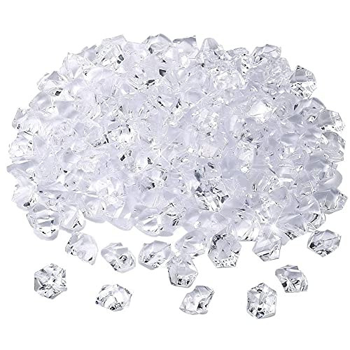 BOICXM 100Pcs Clear Fake Ice Cubes,Fake Diamonds Acrylic Gems Plastic Ice Cubes Clear Ice Rock Diamond Crystals Fake Crushed Ice Cubes for Home Decoration Wedding Display Vase Fillers