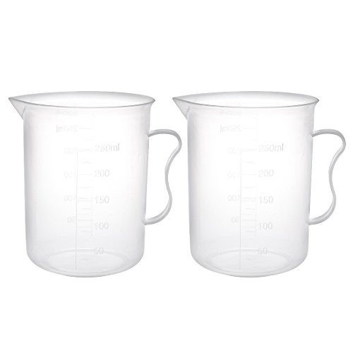 uxcell Measuring Cup 300ml PP Plastic Graduated Beaker Transparent with Handle for Lab Kitchen Liquids 2pcs