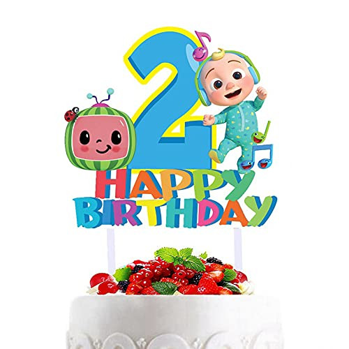 Cocomelon Cake Topper Birthday Cake Decoration for Second Birthday Boy and Girl Kids Party Decoration Supplies , Glitter Paper