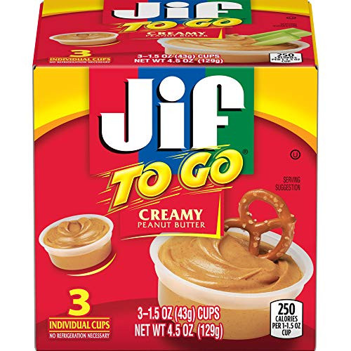 Jif To Go Creamy Peanut Butter, 3-1.5 Ounce Cups, Smooth and Creamy Texture, Snack Size Packs