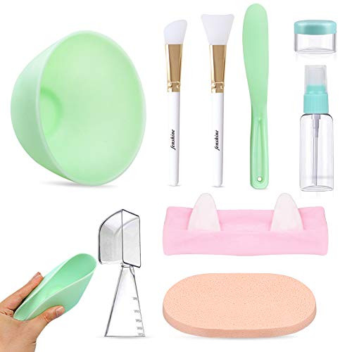 Face Mask Mixing Bowl Set, Facial Mask Mixing Tool Kit with Silicone Mask Bowl Silicone Mask Brushes Measuring Cup Stick Spatulas Facial Sponge -6PCS-