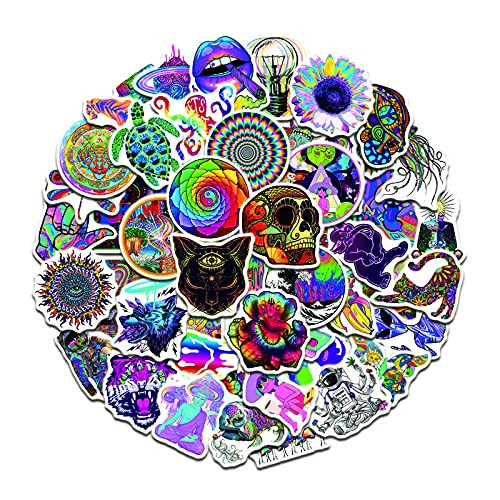 Psychedelic Stickers 50pcs Vinyl Waterproof Trippy Stickers Dazzling Decals for Teens Adults Laptop Bumper Water Bottles Computer Phone Guitar Luggage