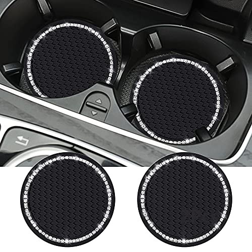 Bling Car Cup Coaster 2PCS, 2.75 Inch Silicone Rhinestone Anti Slip Insert Coaster, Auto Cup Holder Insert, Suitable for Most Car Interior, Car Bling for Women, Party, Birthday, Gift
