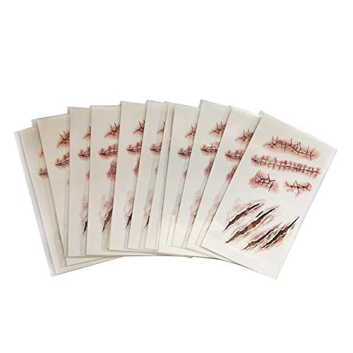 12 Sheets Halloween Scar Temporary Tattoos Horror Realistic Fake Bloody Wound Stitch Scars Scab Waterproof Sticker Masquerade Prank Makeup Props 12 Sheets Halloween Scar Temporary Tattoos Horror Realistic Fake Bloody Wound Stitch Scars Scab Waterproof Sticker Masquerade Prank Makeup Props