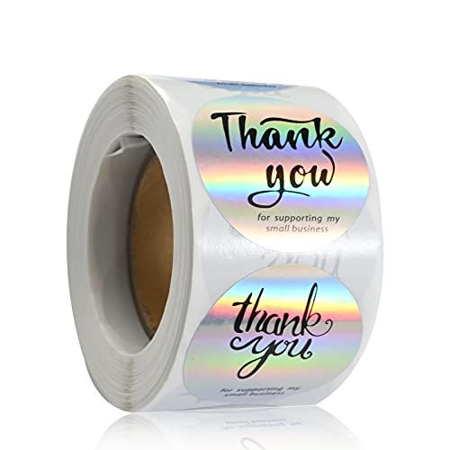 Thank You Stickers, 500 Pcs Holographic Thank You Stickers for Supporting My Small Business, Thank You Packaging Stickers 1.5, Thank You Stickers Roll -Holographic Stickers B-