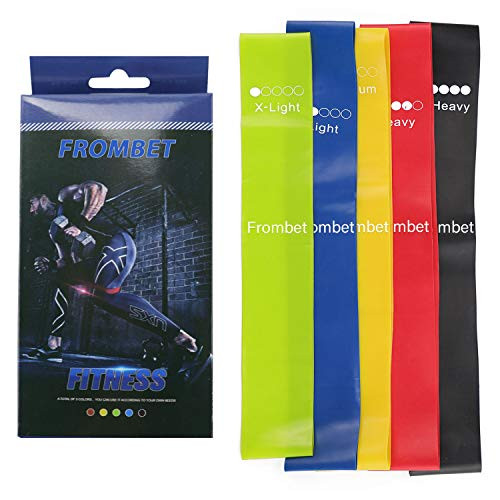 Frombet Set of 5 Fit Simplify Resistance Loop Exercise Bands for Home Fitness Stretching Strength Training Physical Therapy Workout Bands Pilates Flexbands