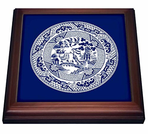 3dRose trv_220439_1 Willow Pattern in Delft Blue & White Trivet with Ceramic Tile, 8 x 8", Natural