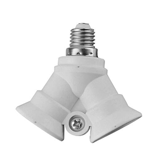 hudiemm0B E27 to E14 Lamp Adapter, 2 in 1 Splitter E27 to 2 E14 LED Light Lamp Adapter Converter Bulb Holder Base White