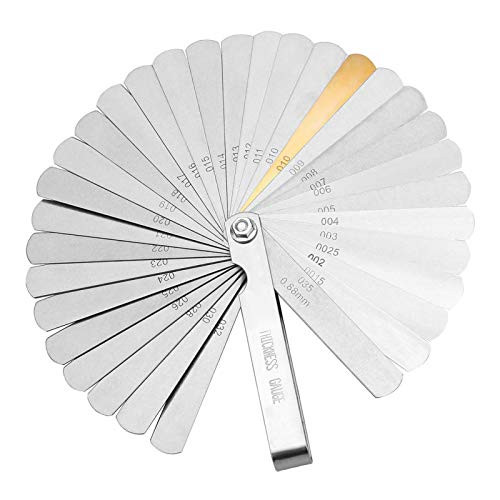 kiniza 32 Blades Feeler Gauge,Stainless Steel Feeler Gauge Imperial Measuring Gap Width Tool,Foldable Dual Marked Metric for Measuring Gap Thickness