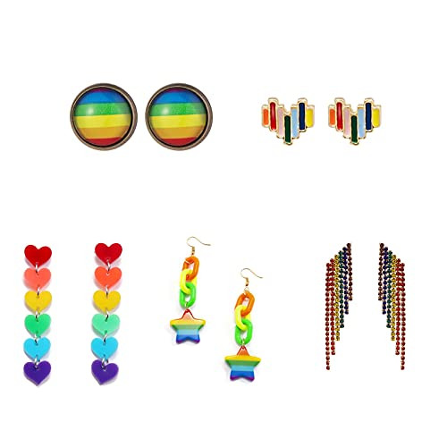 5 Pairs Rainbow Earrings Set Round Heart Rainbow Drop Earrings Lightweight Chain Rainbow Earrings Rainbow Mesh Drop Clip On Earrings Pride Rainbow Ear Round Hoop Stud Earring 5 Pairs Rainbow Earrings Set Round Heart Rainbow Drop Earrings Lightweight Chain Rainbow Earrings Rainbow Mesh Drop Clip On Earrings Pride Rainbow Ear Round Hoop Stud Earring
