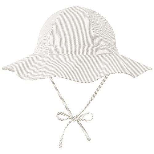 Zando Baby Girl Sun Hat Infant Wide Brim Hats Baby Boy Beach Hat UPF 50 plus Toddler Caps for Boys Girls Baby Bucket Hat Beige 12-24 Months