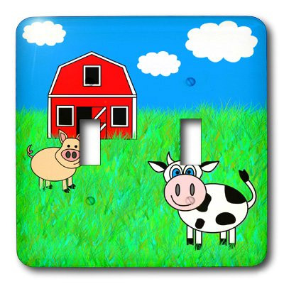 3dRose lsp_6344_2 On the Farm  Cow, Pig and Barn Double Toggle Switch Multicolor