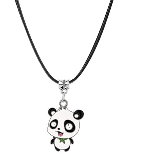 Pingyongchang Cute Panda Necklace with Black Cord Panda Jewelry Gift for Teen Girls and Boys-Green Scarf Panada Pingyongchang Cute Panda Necklace with Black Cord Panda Jewelry Gift for Teen Girls and Boys-Green Scarf Panada