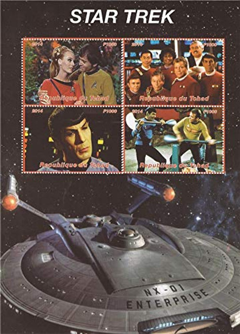 Chad Post WD02/06/20-2014 Star Trek Kirk, Spock, McCoy, Sulu, Scotty-4 Stamp Sheet-3B-377