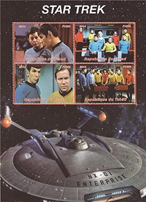 WD02/16/20-2014 Star Trek Kirk, Spock, McCoy, Sulu, Chekhov-4 Stamp Sheet-3B-376 WD02/16/20-2014 Star Trek Kirk, Spock, McCoy, Sulu, Chekhov-4 Stamp Sheet-3B-376