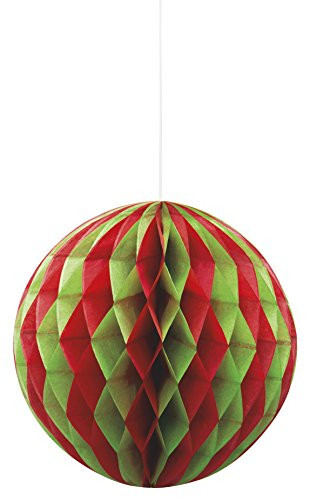 8" Red  and  Green Christmas Tissue Paper Honeycomb Ball