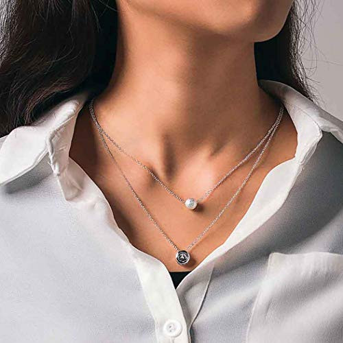 Aetorgc Delicate Layered Necklace Chain Crystal Pendant Necklaces Ball Necklace Jewelry for Women and Girls -Silver- Aetorgc Delicate Layered Necklace Chain Crystal Pendant Necklaces Ball Necklace Jewelry for Women and Girls -Silver-