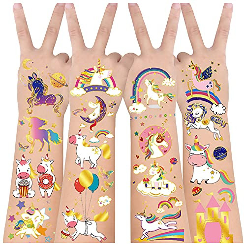 Cerlaza 123 Styles Unicorn Temporary Tattoos for Kids, Glitter Unicorn Birthday Decorations Gifts for Girls, Unicorn Party Supplies Favors for Kids, Unicorn Rainbow Fake Cute Tattoo Stickers-12 Sheets