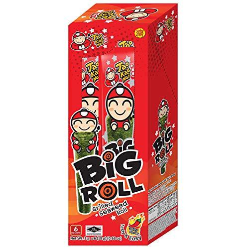 Tao Kae NOI Big Roll Grilled Seaweed Roll Spicy Flavour 3.6g x 6 Packets -21.6g-