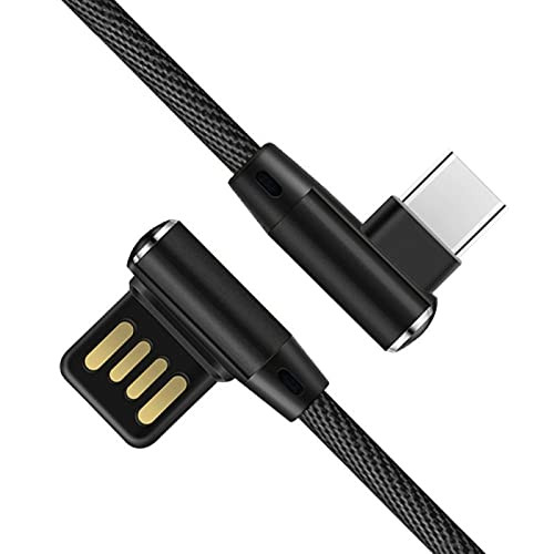 Charger 90 Degree Elbow Braided 3.4A Type-C Phone Fast Charge Transfer Charging Cable Data Sync Cord - Black