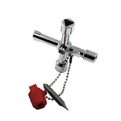 Cross Key Wrench, 4 in 1 Multifunctional Utilities Key Cross Triangle Wrench for Train Electrical Elevator Cabinet Valve 1pc