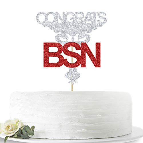 Sliver Glitter Congrats BSN Cake Topper - Congrats Nurse Cake Topper - Nursing School Graduation Party Decoration Supplies