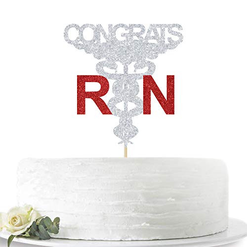 Sliver Glitter Congrats RN Cake Topper - Congrats Nurse Cake Topper - Nursing School Graduation Party Decoration Supplies